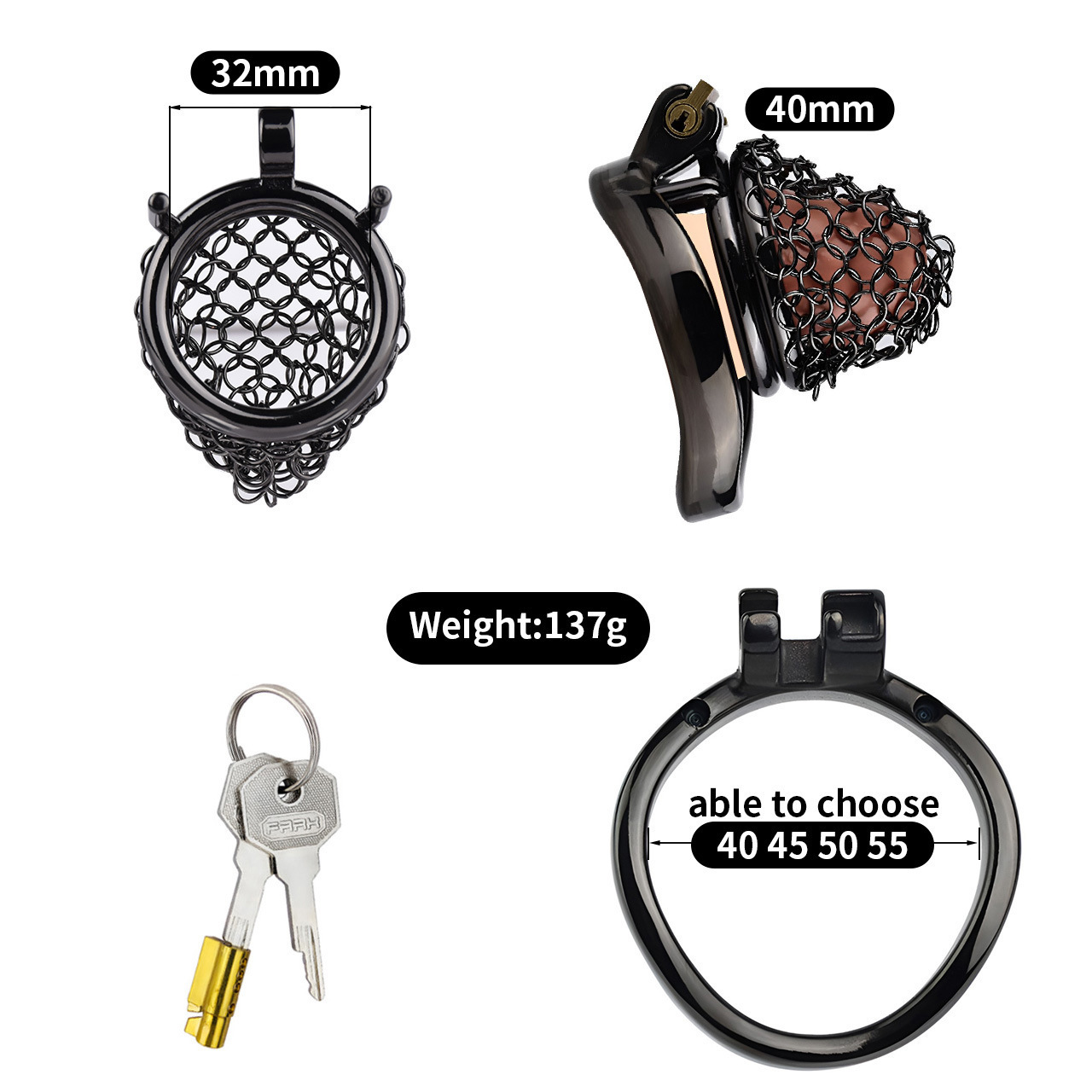 Metal Mesh Male Chastity Device – Lightweight Steel Chastity Cage with Lock (Short / Medium / Long)